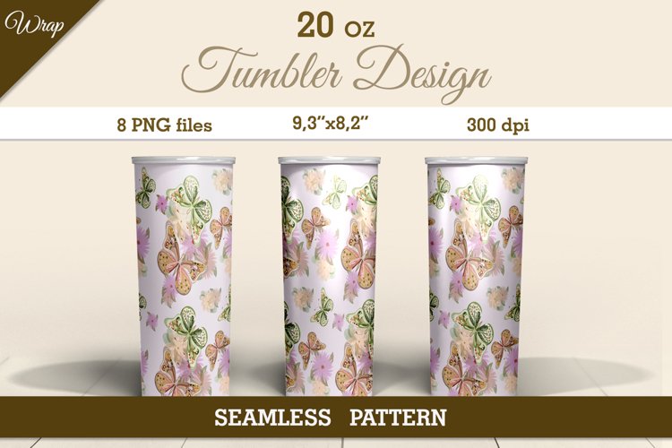 Tumbler Sublimation Design Flowers and Butterflies / 8 PNG