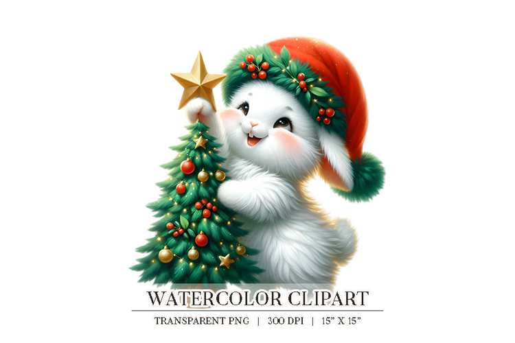 Christmas Bunny with Tree Clipart
