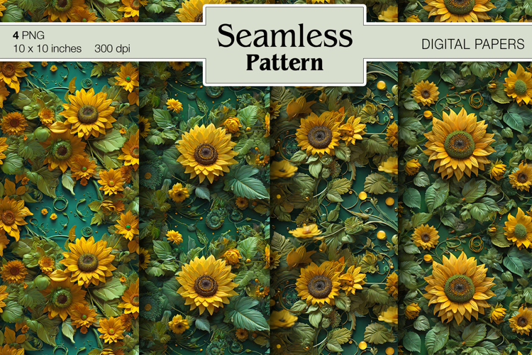 Sunflowers digital papers. Winter Seamless pattern