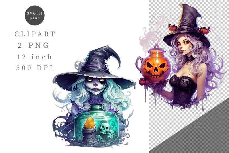 Witch clipart, Halloween clipart, Autumn sublimation example image 1