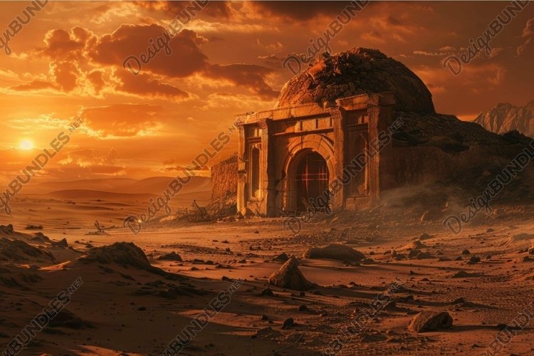 Deserted ancient ruins at sunset