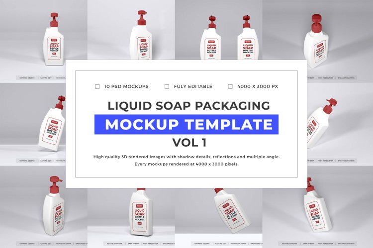 Liquid Soap Packaging Mockup Template Bundle Vol 1