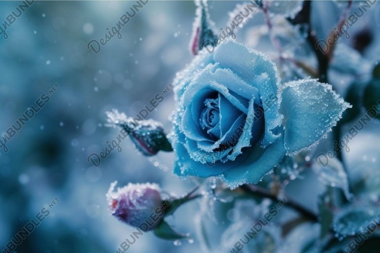 Frost-kissed blue rose in winter bloom