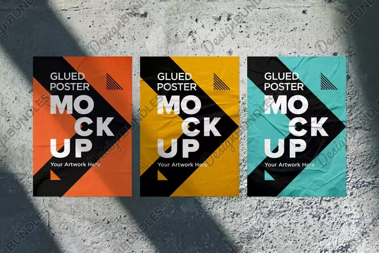Poster Mockup with Glued, Wrinkled & Crumpled Paper Effect