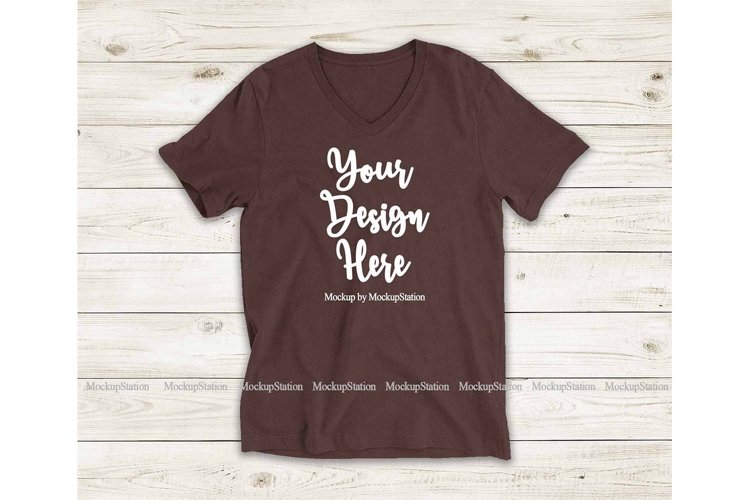 Brown Shirt Mock Up, Bella Canvas 3005 V-Neck Tee Mockup example image 1