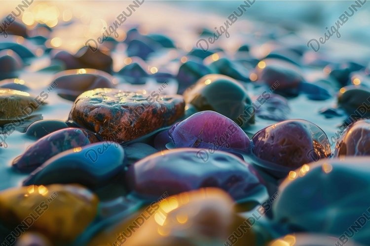 Sunset glow on sea pebbles