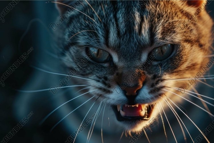 Fierce feline closeup in dramatic lighting