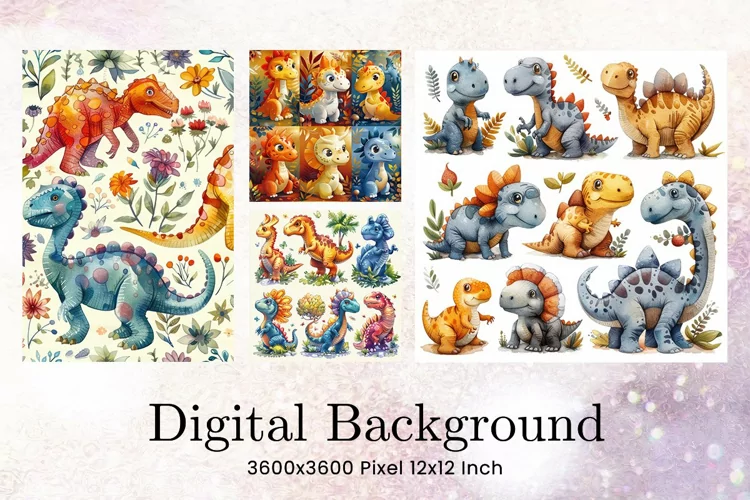 Dinosaur Watercolor Background Cute Kids Wallpaper Wallart