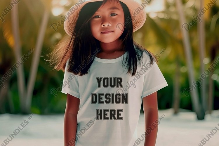 Girls Summer T-Shirt Mockup - Kids Shirt Mockup JPG example image 1