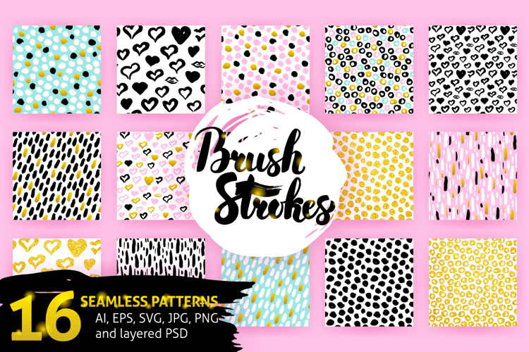 Brush Strokes Trendy Seamless Patterns