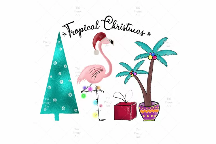 Tropical Christmas Sublimation PNG, Christmas Flamingo