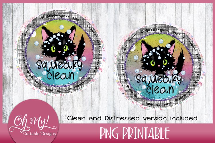 Squeaky Clean Kitty Sublimation designs for t shirts example image 1