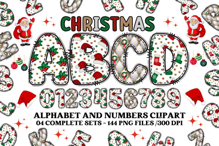 Christmas Alphabet png clipart, christmas letters doodle
