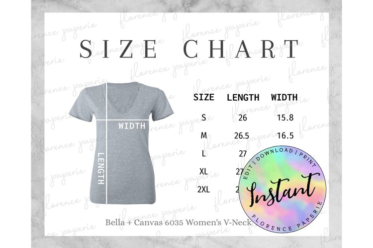 Bella Canvas 6035 Size Chart, Women's Jersey Short Sleeve example image 1