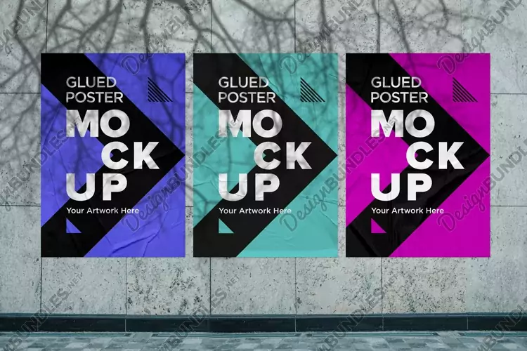 Glued and Crumpled Poster Mockup with Shadow Overlay