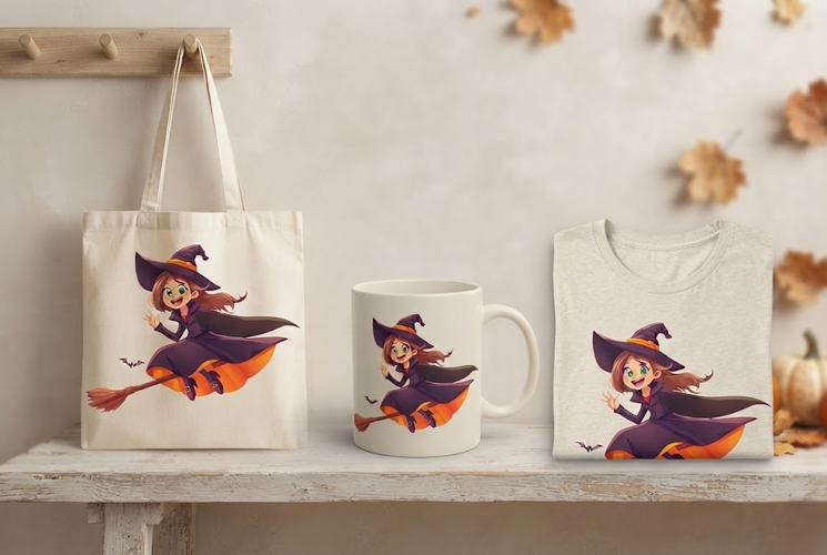 Halloween Witch PNG | Flying Witch Girl on Broom Clipart