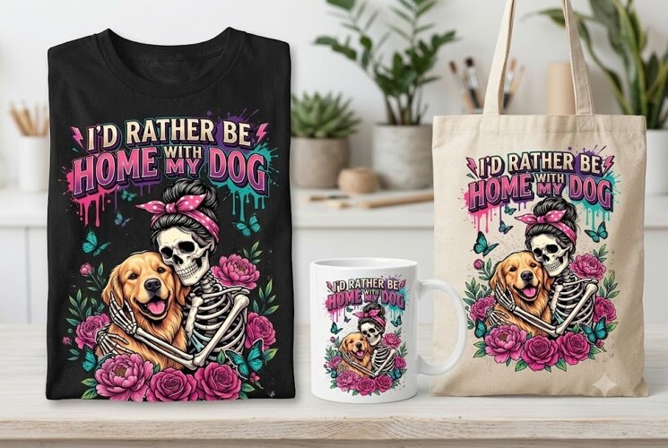I'd Rather Be Home With My Dog PNG | Funny Dog Lover Design example image 1