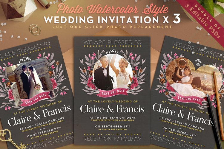 Photo Watercolor Wedding Invite II example image 1