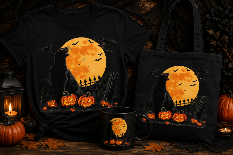 Halloween Black Cat PNG | Howling Cat & Pumpkin Clipart