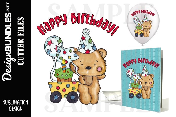 Happy Birthday Bear Sublimation Design example image 1