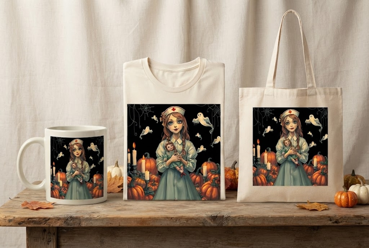 Halloween Nurse Doll PNG | Spooky Nurse Pumpkin Clipart