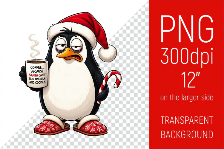 Funny Morning Coffee White Penguin in Santa Hat