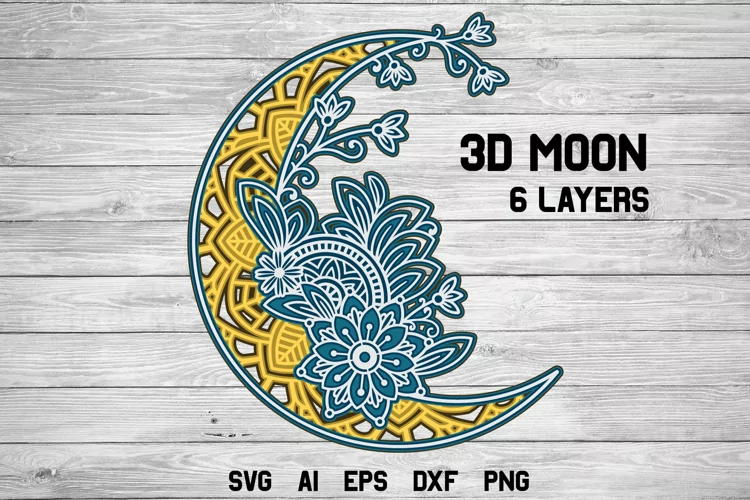 3d Layered Moon SVG | Multi Layer Crescent Moon SVG Cut File