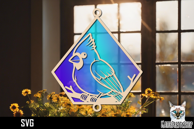 Suncatcher Car Charm SVG, Cardinal Bird Ornament SVG
