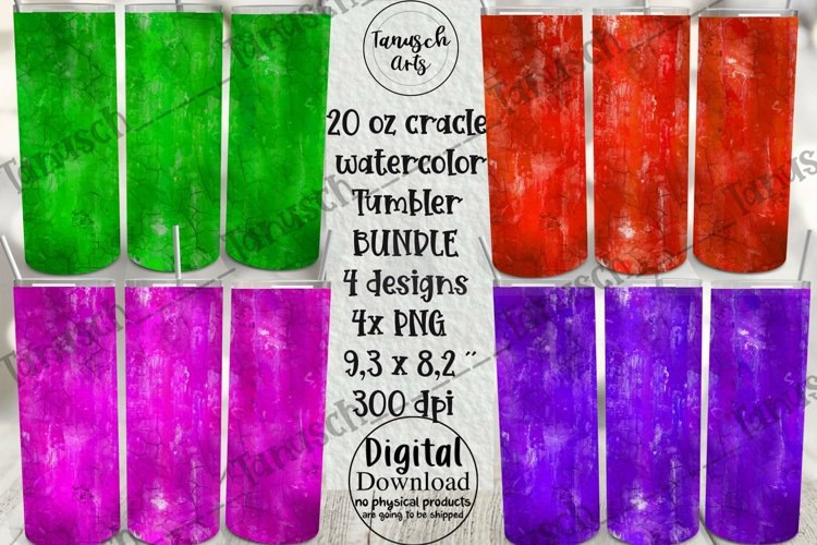 20oz Tumbler watercolor crackle colors Sublimation Bundle