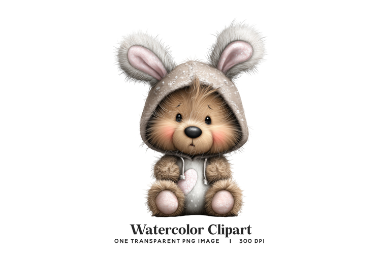 Bunny Bear Costume Watercolor Clipart
