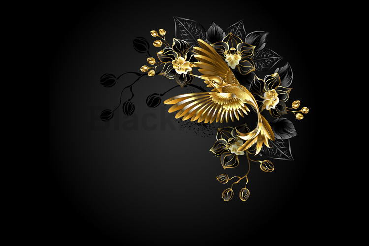 Jewelry hummingbird with black orchids