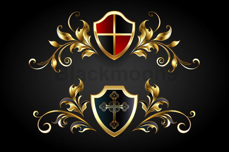Golden symmetrical frame with shield