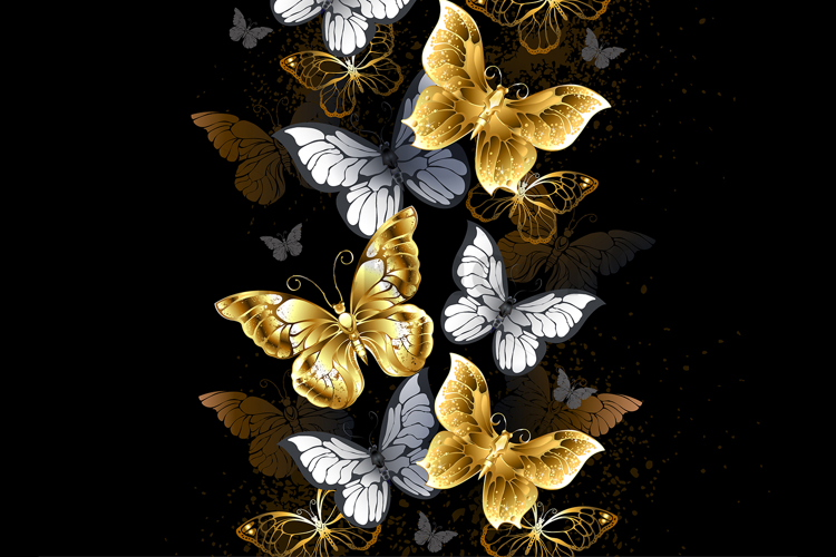 Vertical composition of golden butterflies