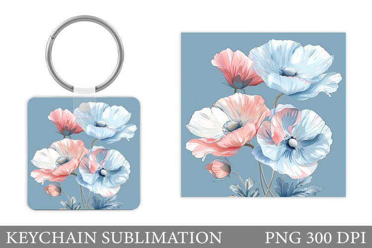 Flowers Keychain Design. Flowers Square Keychain Sublimation