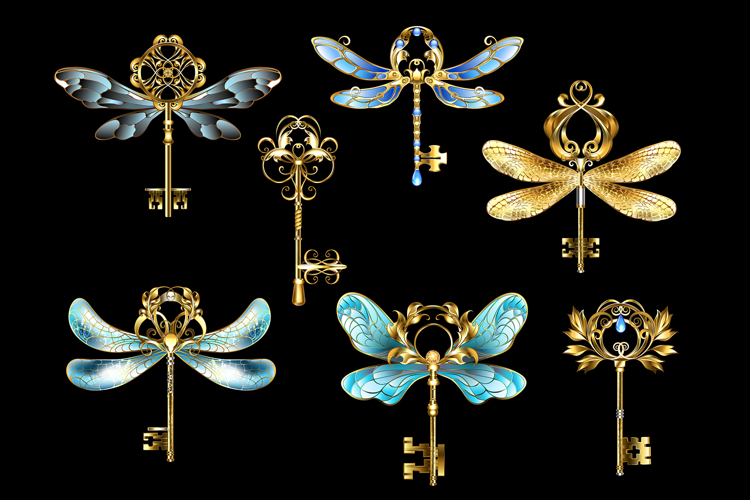 Antique keys with wings