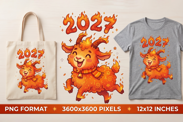 2027 Year of the Fire Goat - Cute Zodiac PNG Sublimation