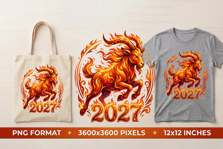 2027 Year of the Fire Goat - Dynamic Fiery Ram Sublimation example image 1