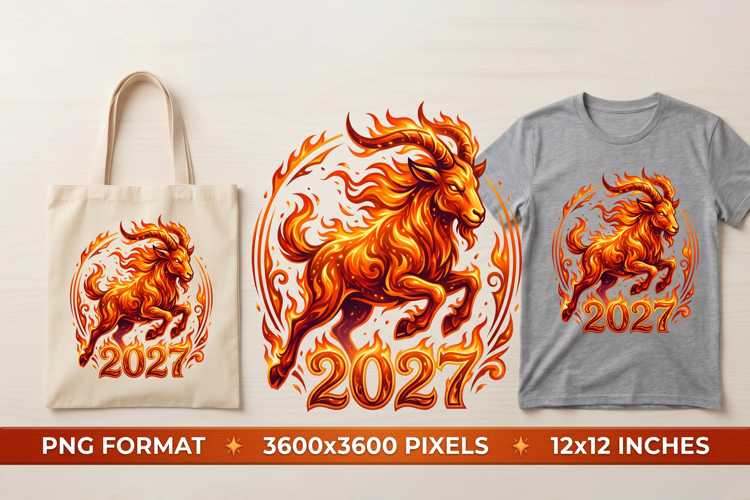 2027 Year of the Fire Goat - Dynamic Fiery Ram Sublimation
