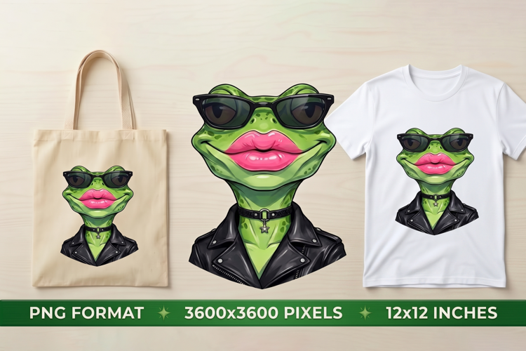 Sassy Fashion Frog PNG - Biker Style Frog with Pink Lips