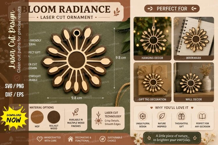 Bloom Sunburst Laser Cut SVG File sunburst flower svg, bloom example image 1
