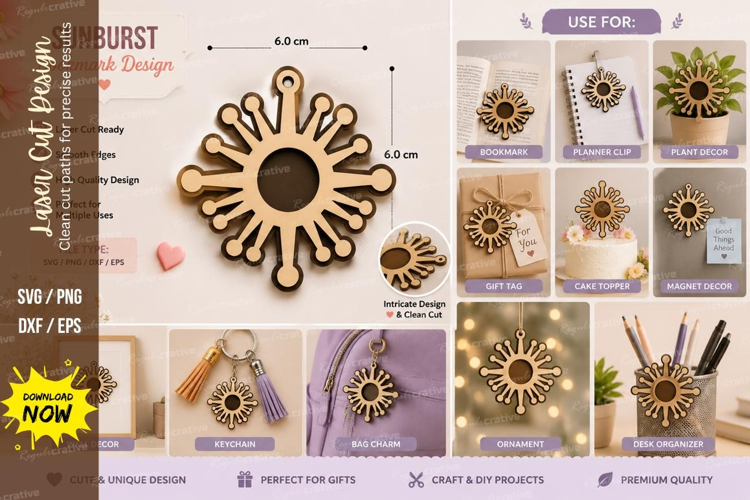 sunburst bookmark svg, sunflower bookmark svg, sun ray bookm