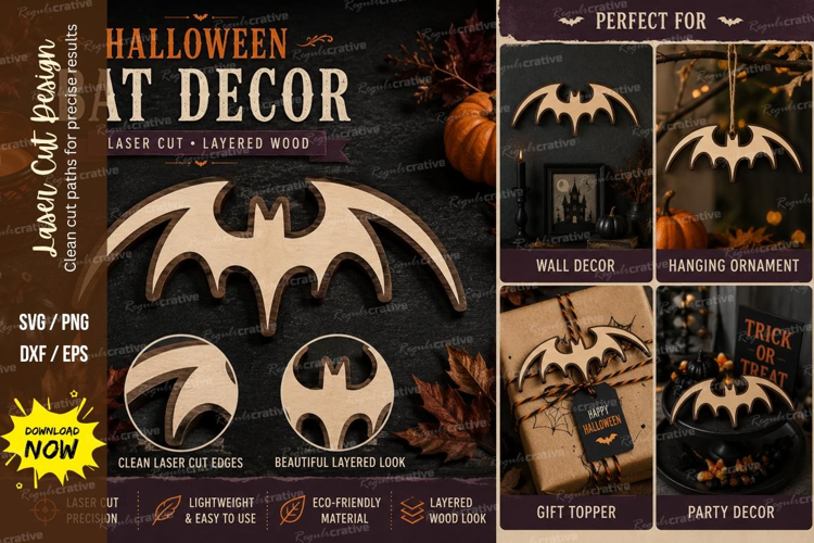halloween bat svg, bat decor laser cut, spooky bat ornament