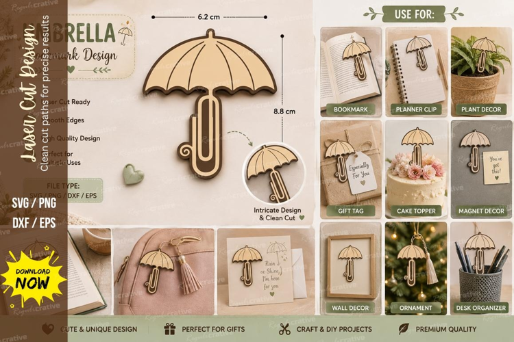 umbrella bookmark svg, umbrella paperclip svg, rainy day boo