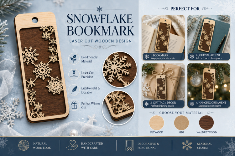 Winter Snowflake Laser Cut SVG File winter snowflake bookmar