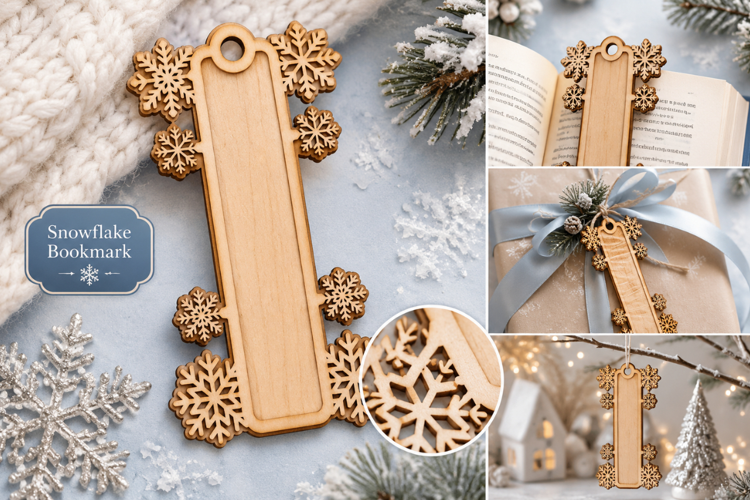 Snowflake Frame Laser Cut SVG File snowflake frame bookmark,
