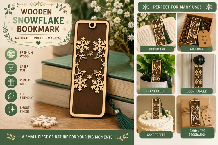 Wooden Snowflake Laser Cut SVG File wooden snowflake bookmar example image 1