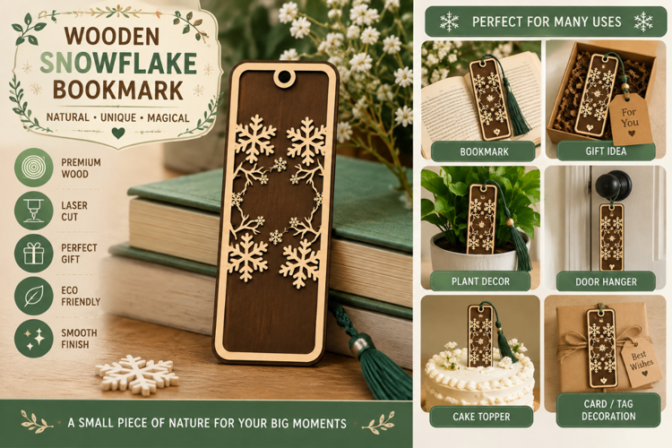 Wooden Snowflake Laser Cut SVG File wooden snowflake bookmar