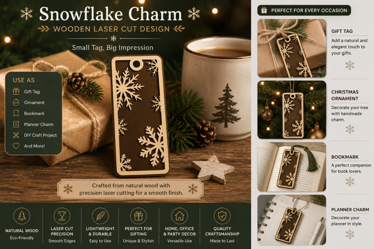 Snowflake Charm Laser Cut SVG File snowflake charm svg