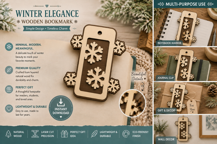 Winter Bookmark Laser Cut SVG File winter bookmark svg, snow