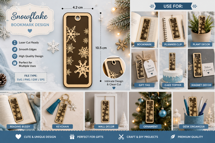Snowflake Floral Laser Cut SVG File floral snowflake bookmar